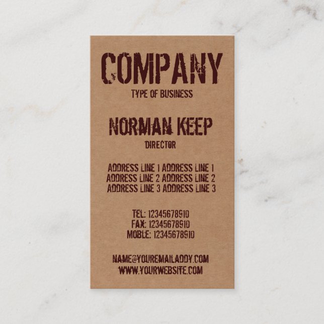 Außerhalb des Kastens Visitenkarte (Vorderseite)