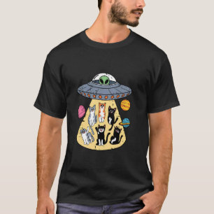Außerirdische Entführung Katzen Mit Planeten Spaß T-Shirt
