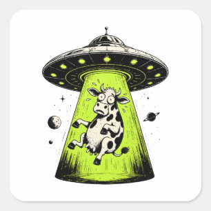Außerirdische Kuh Entführung Weirdcore Surreal Quadratischer Aufkleber