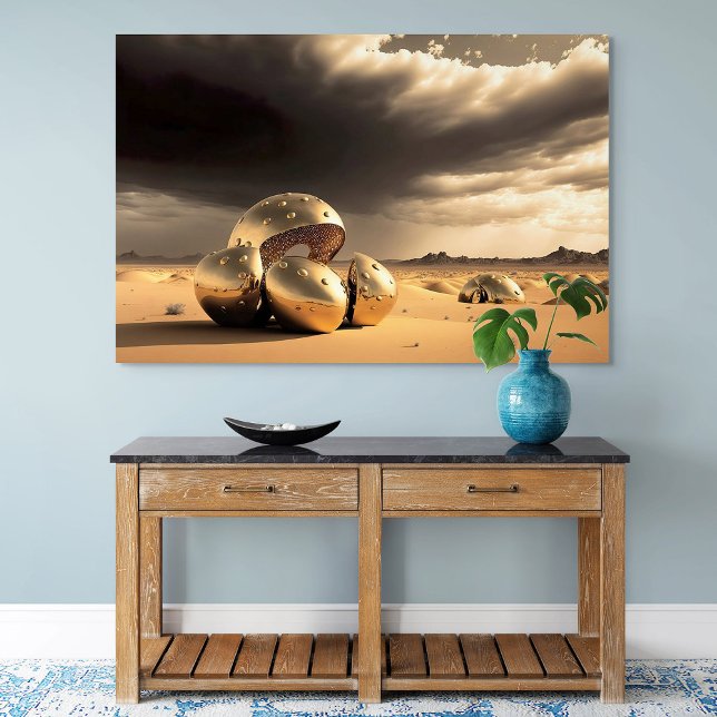 Außerirdische Relikte in der Wüste Poster (Surreal Golden Desert Wall Art Poster)