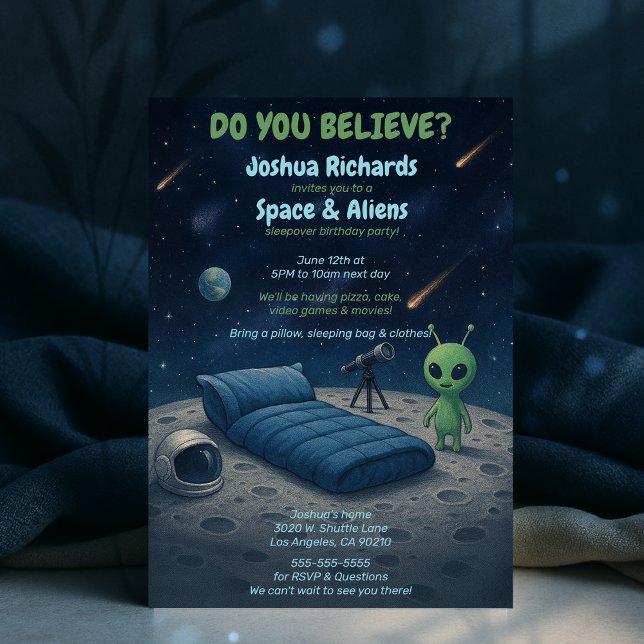 Außerirdischen der Kinderspielecke Sleepover Gebur Einladung (Kids Space Galaxy Aliens Sleepover Birthday Party Invitation)