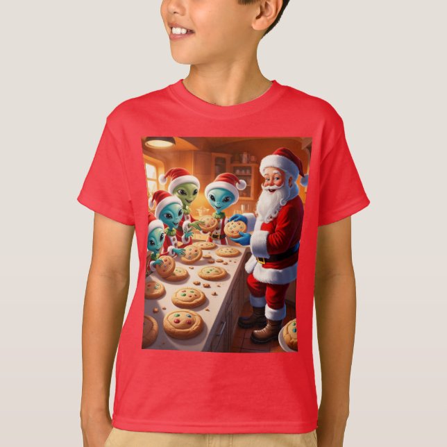 Außerirdischen helfen Santa-Bake-Cookies T-Shirt (Vorderseite)