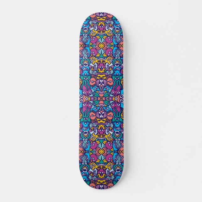 Außerirdischen im Doodle-Art-Stil in farbenfrohen  Skateboard (Vorne)