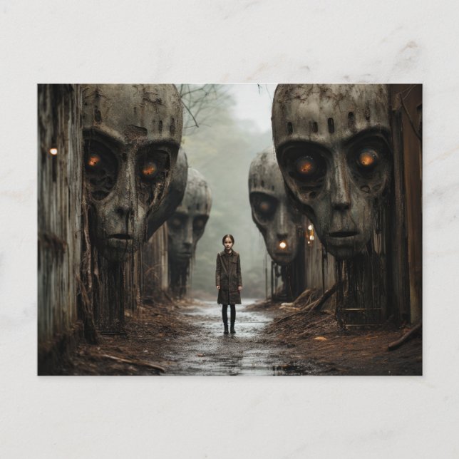 Außerirdischen nebenan: Mädchen mit Köpfen Postkarte (Vorderseite)