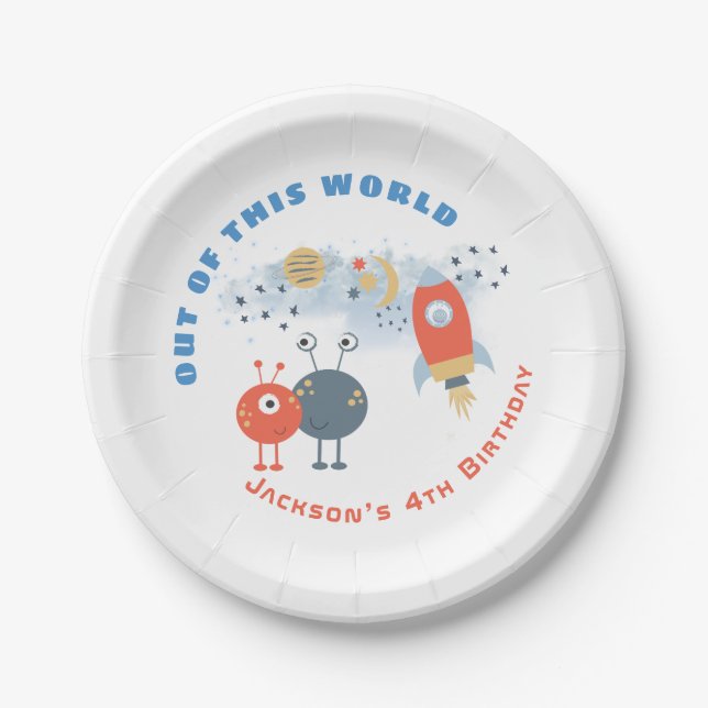 Außerirdischen Raumschiff Moon Stars Junge 4. Gebu Pappteller (Vorderseite)