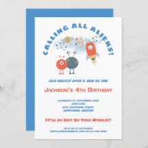 Außerirdischen Spaceship Cartoon Junge 4. Geburtst