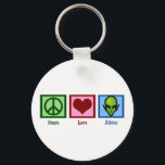 Außerirdischen zur Liebe des Friedens Schlüsselanhänger<br><div class="desc">Ein Friedenszeichen,  ein Herz und eine grüne Alien. Ich glaube an Außerirdische.</div>