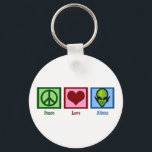 Außerirdischen zur Liebe des Friedens Schlüsselanhänger<br><div class="desc">Ein Friedenszeichen,  ein Herz und eine grüne Alien. Ich glaube an Außerirdische.</div>