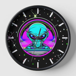 Außerirdischer Alien, der ein UFO fliegt Uhr