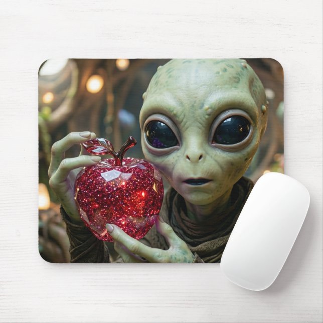 Außerirdischer Alien mit einem kristallinen Apfel Mousepad (Mit Mouse)