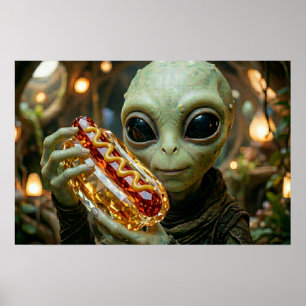 Außerirdischer Alien mit kristallinem Hotdog  Poster