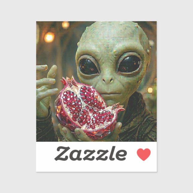 Außerirdischer Alien und Granatapfel   Aufkleber (Blatt)