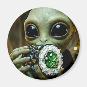 Außerirdischer Alien und kristalline Nahrungszeich Magnet