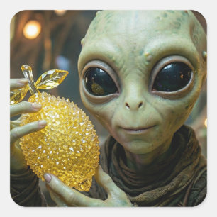 Außerirdischer Alien und kristalliner Zitrone Quadratischer Aufkleber