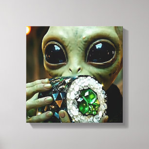 Außerirdischer Alien und kristallines Sushi Leinwanddruck