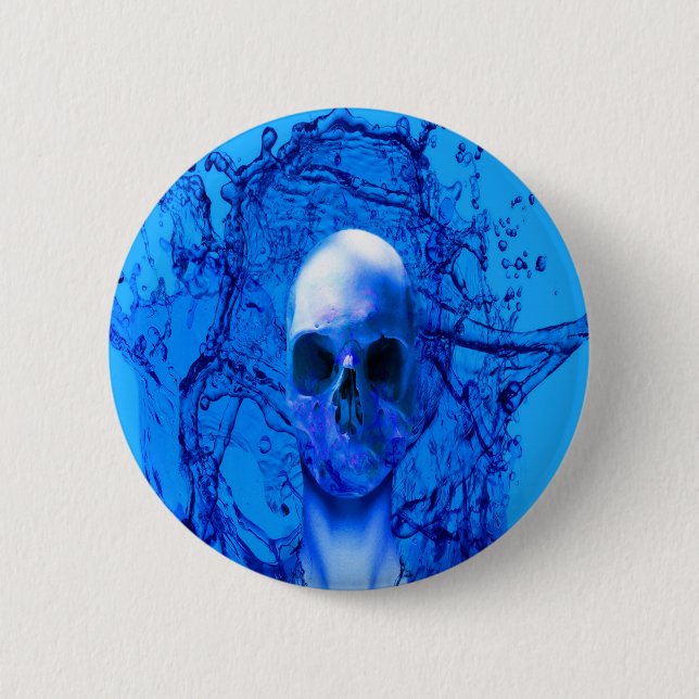 Außerirdischer blauer Schädel Button (Vorderseite)