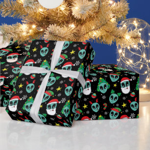 Außerirdischer Weihnachtsmann Schneeflocken Weihna Geschenkpapier