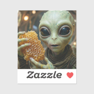 Außerirdisches Alien-Wesen mit Honigwabe Aufkleber