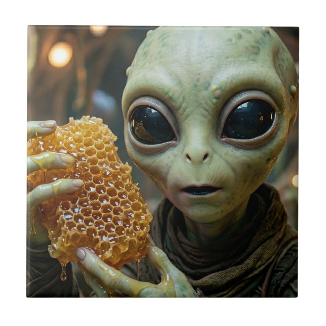 Außerirdisches Alien-Wesen mit Honigwabe Fliese (Vorderseite)