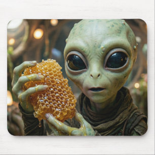Außerirdisches Alien-Wesen mit Honigwabe Mousepad