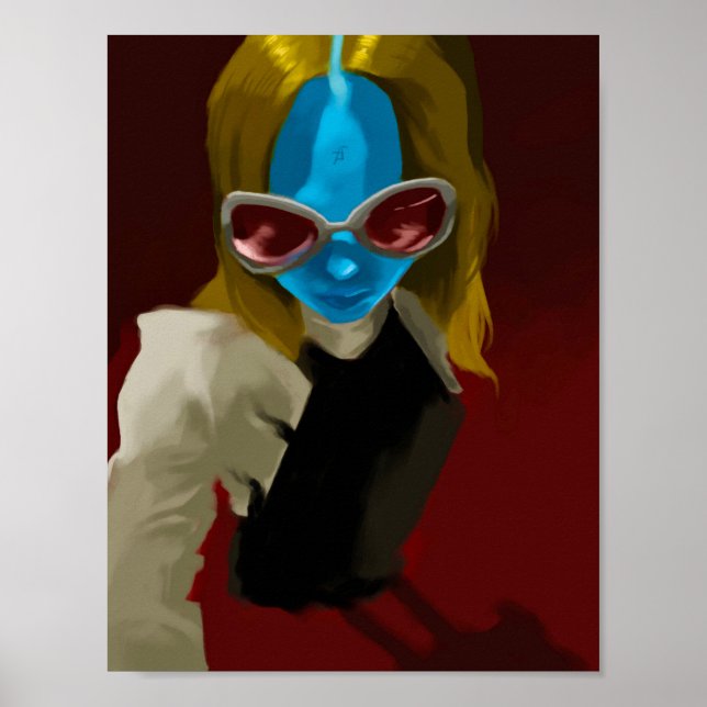 Außerirdisches Mädchen namens "Blue" sieht Rot dur Poster (Vorne)
