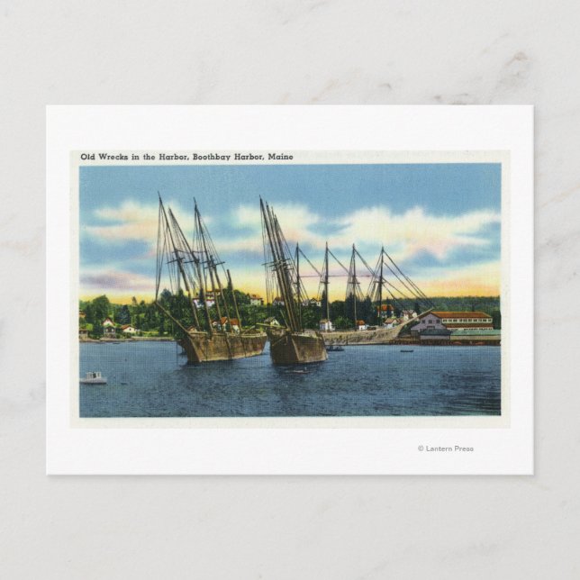 Aussicht auf alte Schiffswracks im Hafen Postkarte (Vorderseite)