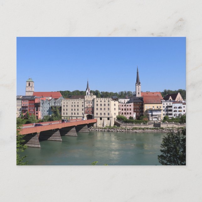 Aussicht auf Altstadt Wasserburg von der Südbank Postkarte (Vorderseite)