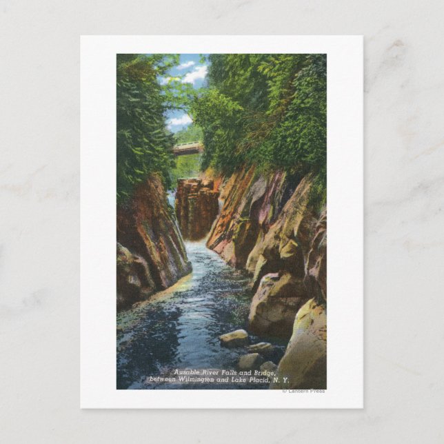 Aussicht auf Ausable River Falls und Bridge Postkarte (Vorderseite)