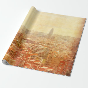 Aussicht auf Barcelona im Grunge und Retro-Stil. B Geschenkpapier
