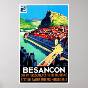 Aussicht auf Besancon, Frankreich, Panorama, Vinta Poster
