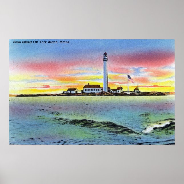 Aussicht auf Boon Island und Lighthouse von York a Poster (Vorne)