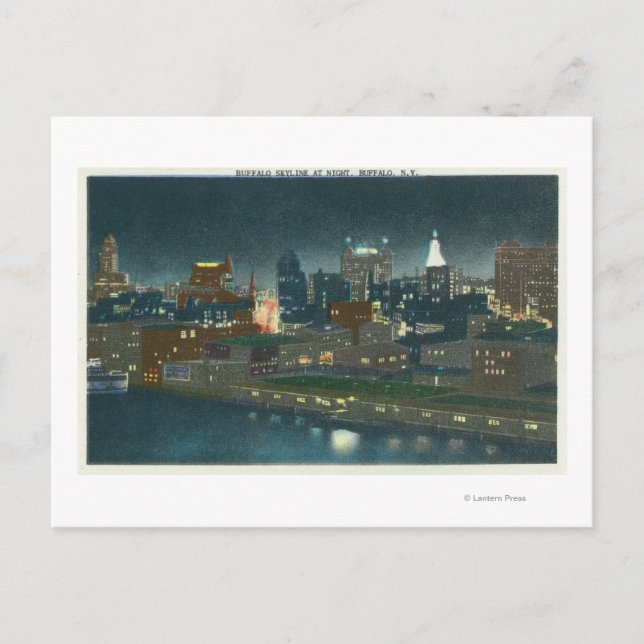 Aussicht auf Buffalo Skyline nachts Postkarte (Vorderseite)