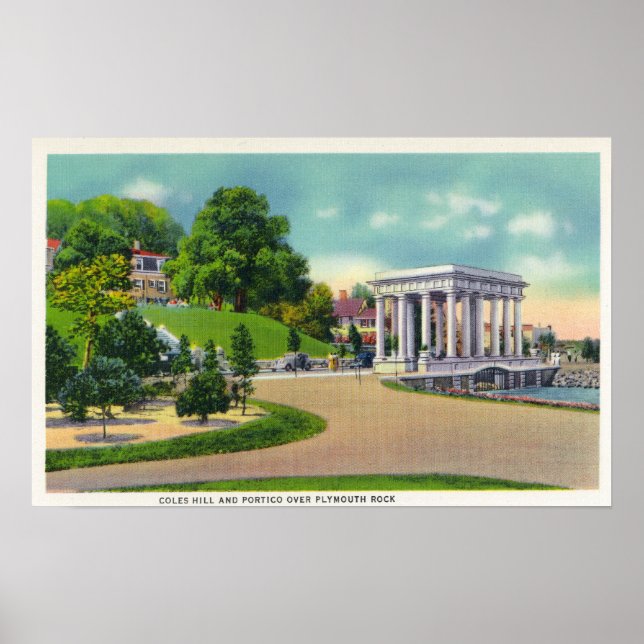 Aussicht auf Coles Hill und Plymouth Rock Portico Poster (Vorne)
