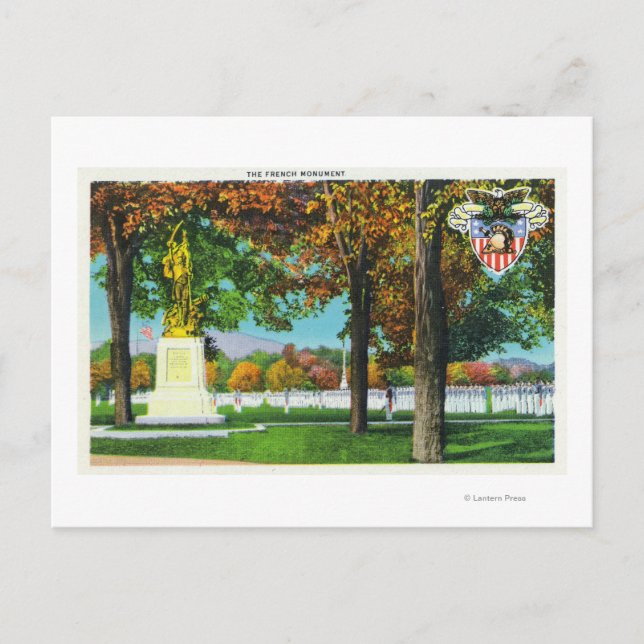 Aussicht auf das französische Denkmal, Soldaten in Postkarte (Vorderseite)