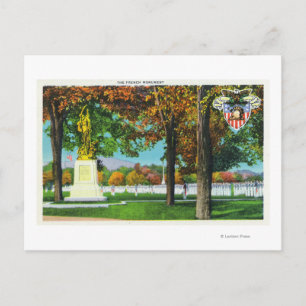 Aussicht auf das französische Denkmal, Soldaten in Postkarte