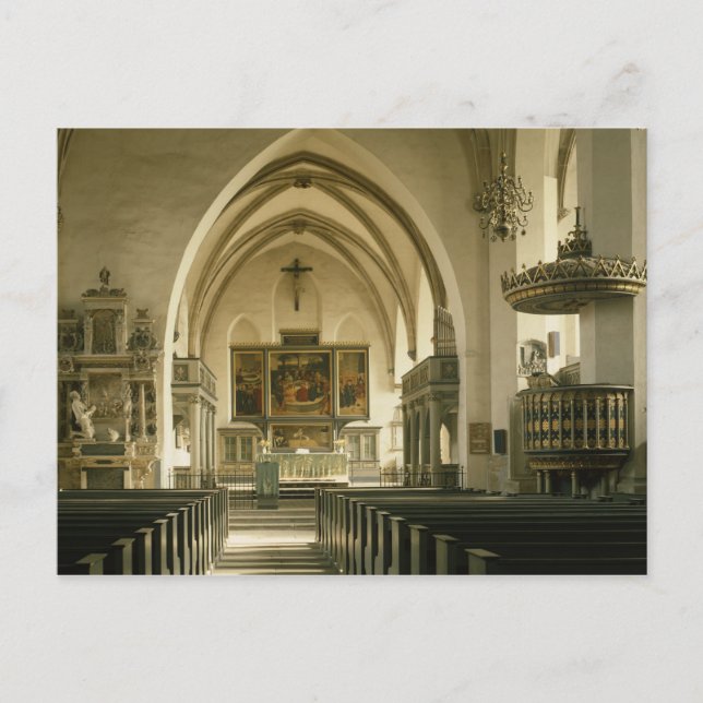 Aussicht auf das Innere der Kirche mit Postkarte (Vorderseite)