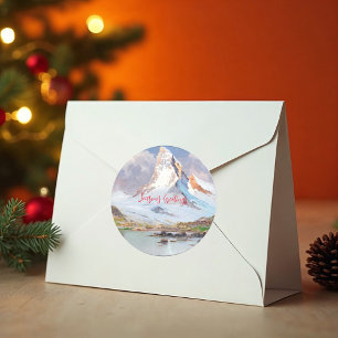 Aussicht auf das Matterhorn, Winter Runder Aufkleber