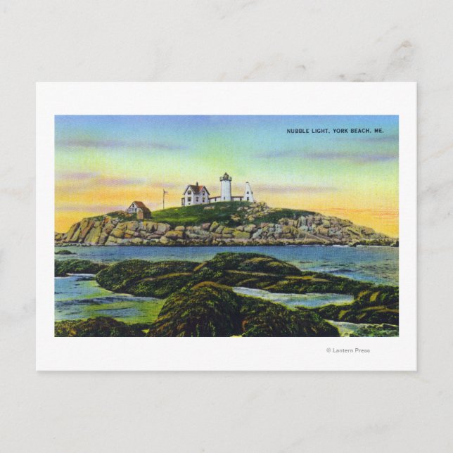 Aussicht auf das Nubble Lighthouse am York Beach Postkarte (Vorderseite)