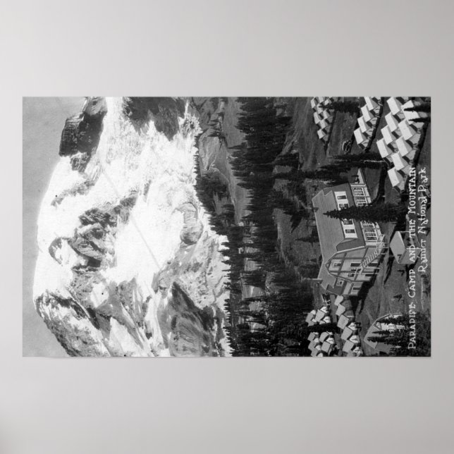 Aussicht auf das Paradies Camp und den Berg Rainie Poster (Vorne)