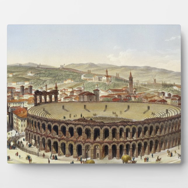 Aussicht auf das römische Amphitheater Verona, mit Fotoplatte (Vorderseite)