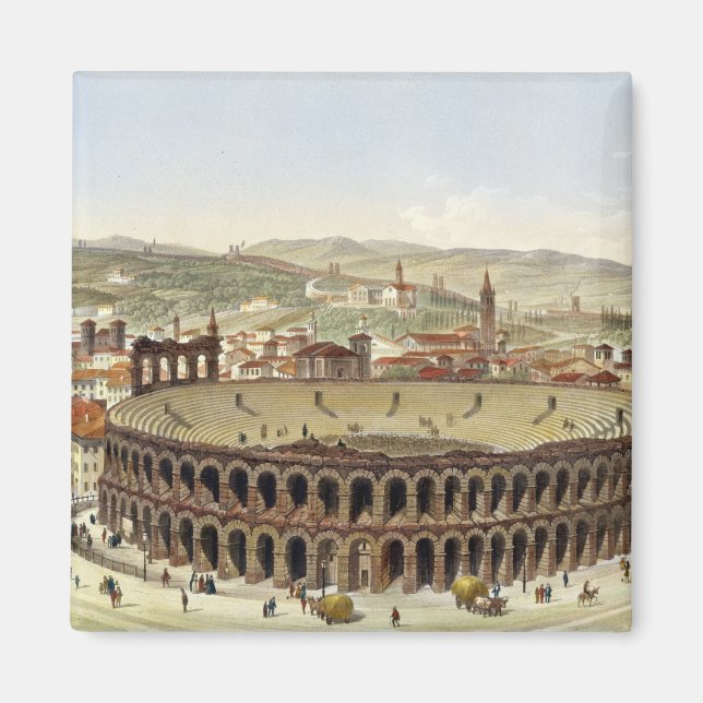 Aussicht auf das römische Amphitheater Verona, mit Magnet (Vorne)