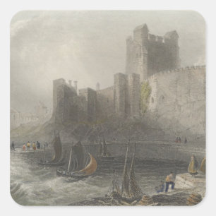 Aussicht auf das Schloss Carrifergus Quadratischer Aufkleber