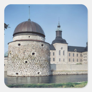 Aussicht auf das Schloss Vadstena, Baujahr 1545 Quadratischer Aufkleber