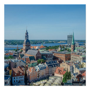 Aussicht auf das Stadtzentrum von Riga von oben Poster