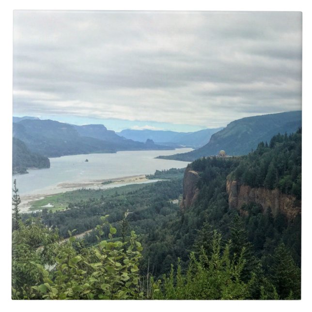 Aussicht auf das Vista House, Oregon Fliese (Vorderseite)
