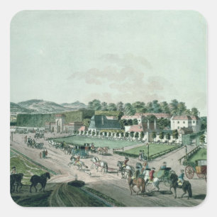 Aussicht auf den Augarten Palast und Park, Wien Quadratischer Aufkleber