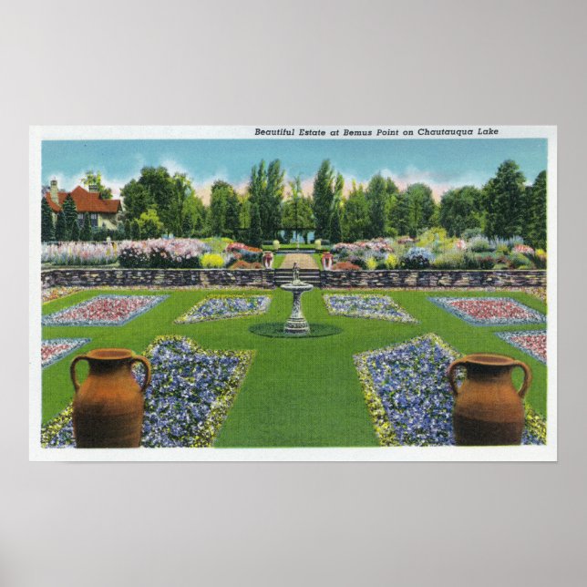 Aussicht auf den Chautauqua Anwesen Gardens Poster (Vorne)