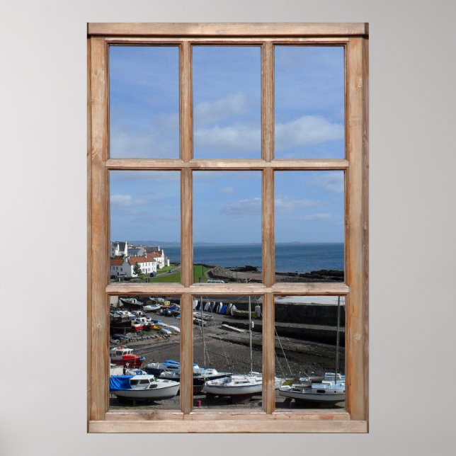 Aussicht auf den Fischereihafen aus einem Fenster Poster (Vorne)
