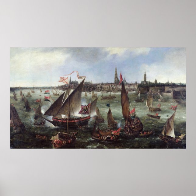 Aussicht auf den Hafen von Antwerpen Poster (Vorne)