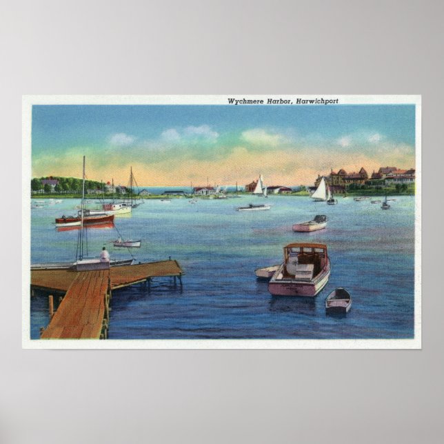 Aussicht auf den Hafen von Harwiport Wychmere Poster (Vorne)
